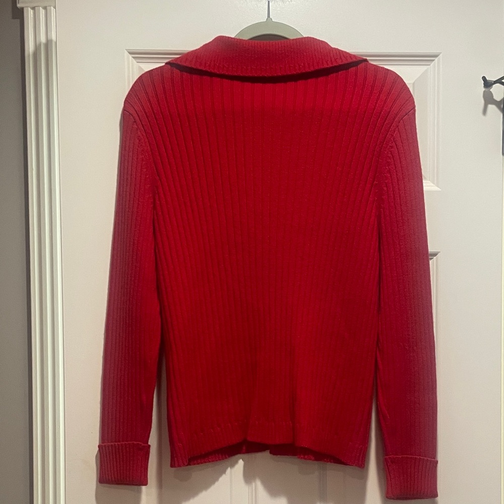 Talbots Red Ribbed Half-Zip Sweater - Picture 6 of 8